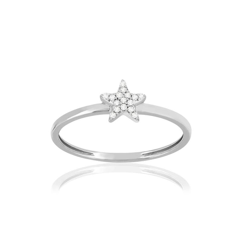 Bague or 375 blanc diamants, motif étoile - vue 1