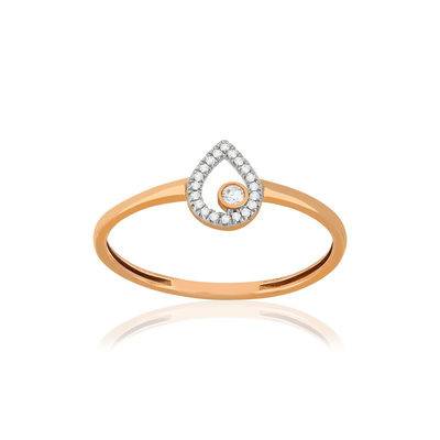 Bague or 375 rose diamants, motif goutte - vue 1