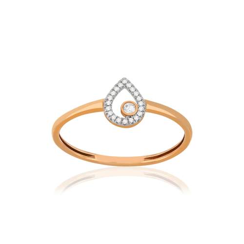 Bague or 375 rose diamants, motif goutte