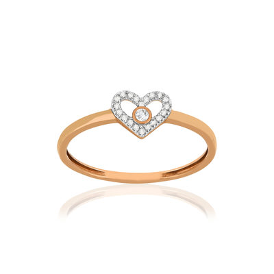 Bague or 375 rose diamants, motif coeur - vue 1