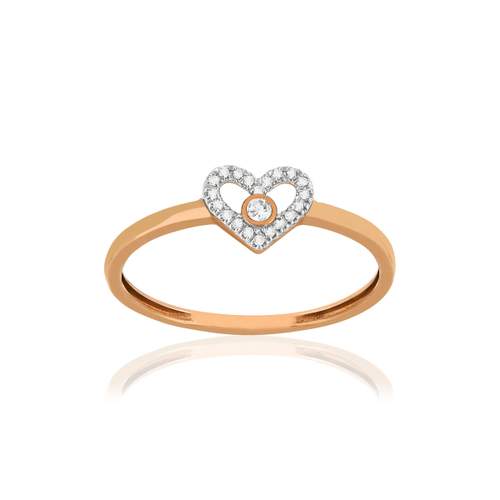 Bague or 375 rose diamants, motif coeur