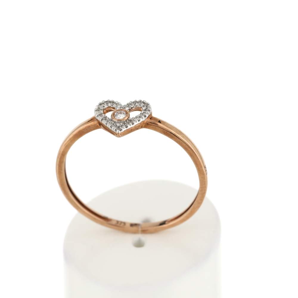 Bague or 375 rose diamants, motif coeur - vue 2
