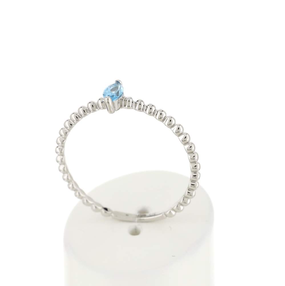 Bague or 375 blanc topaze bleue traitée - vue 2