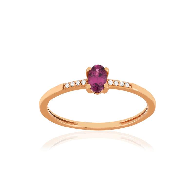 Bague or 375 rose grenat rhodolite - vue 1