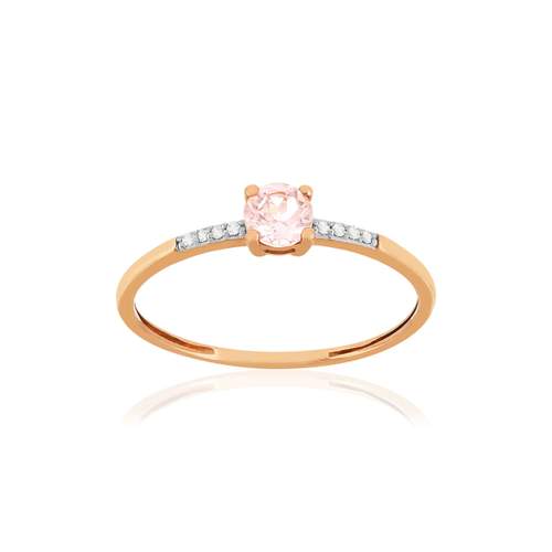 Bague or 375 rose grenat couleur champagne diamants