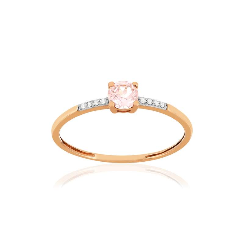 Bague or 375 rose grenat couleur champagne diamants - vue 1