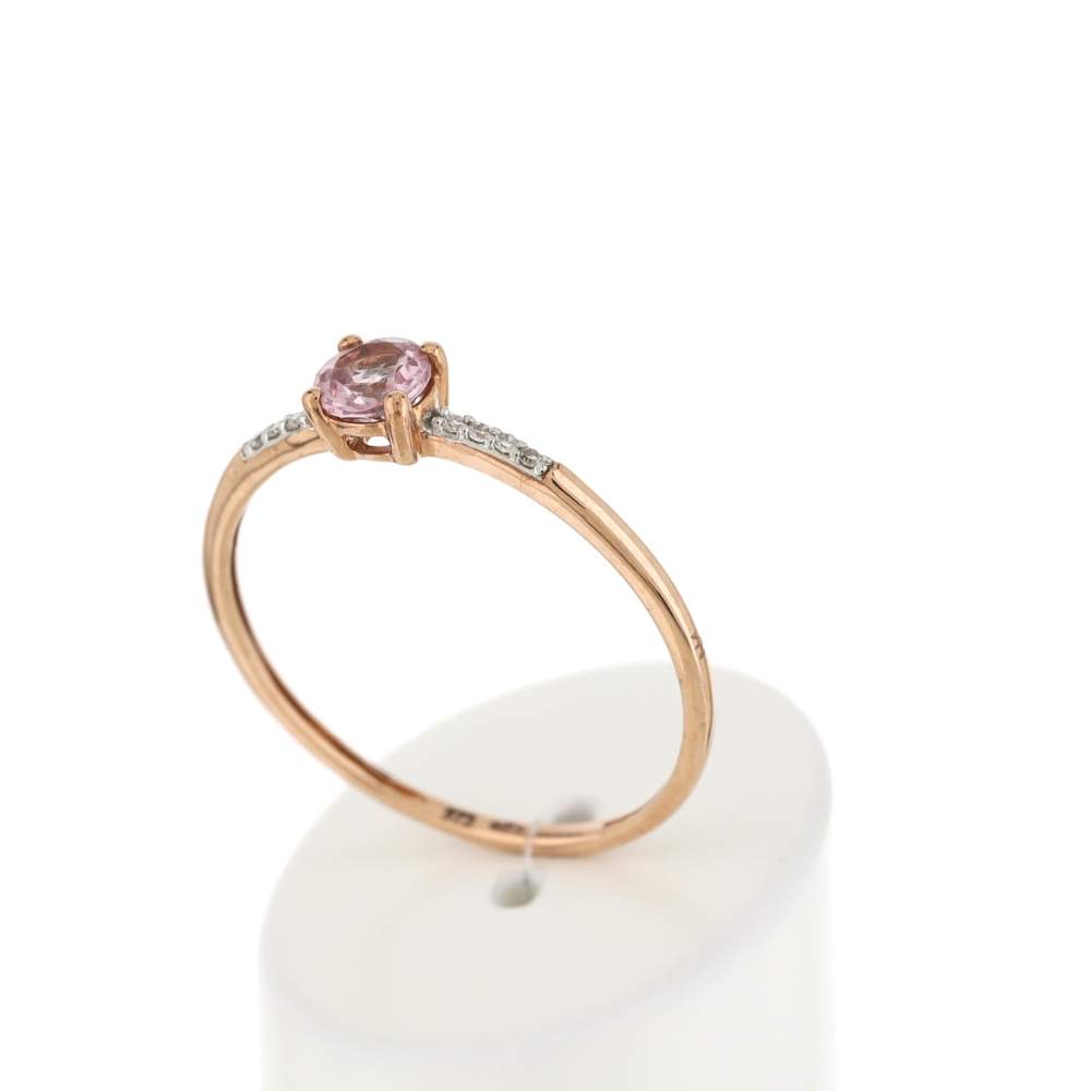 Bague or 375 rose grenat couleur champagne diamants - vue 3