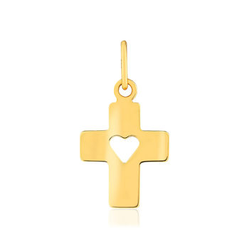 Pendentif or 375 jaune, motif croix et coeur.