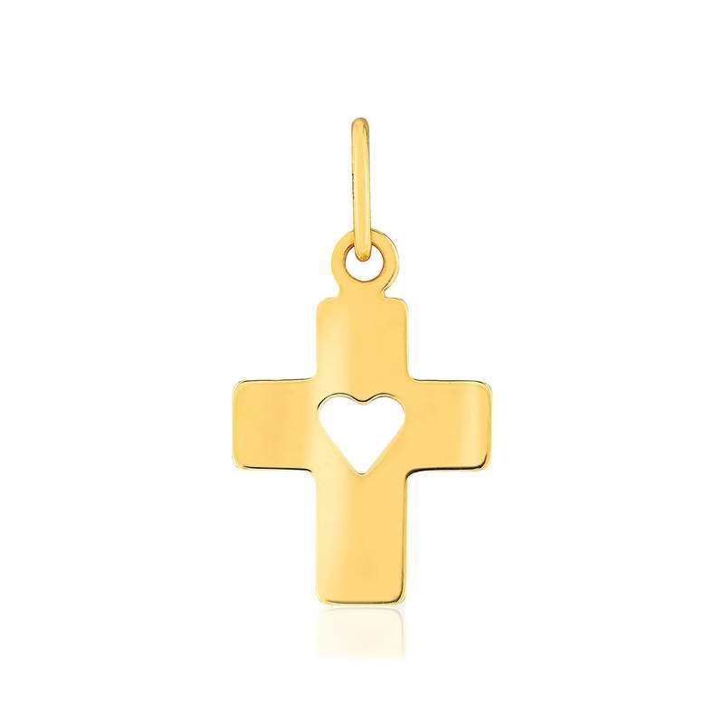 Pendentif or 375 jaune, motif croix et coeur. - vue 1