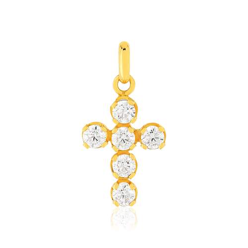 Pendentif or 375 jaune zirconias, motif croix