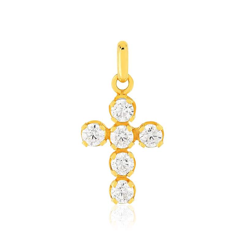 Pendentif or 375 jaune zirconias, motif croix - vue 1
