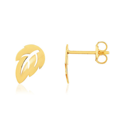 Boucles d'oreilles or 375 jaune, motif feuille - vue 1