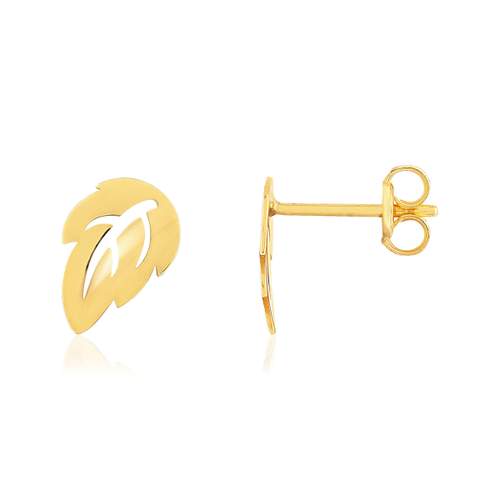 Boucles d'oreilles or 375 jaune, motif feuille