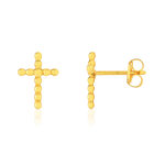 Boucles d'oreilles or 375 jaune, motif croix perlé - vue 1