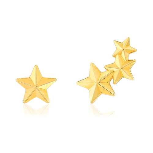 Earrings, 375 yellow gold, star motif