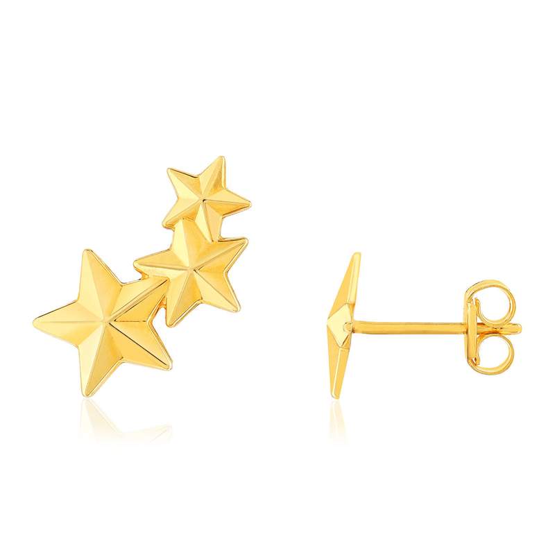 Boucles d'oreilles or 375 jaune, motif étoiles - vue D2