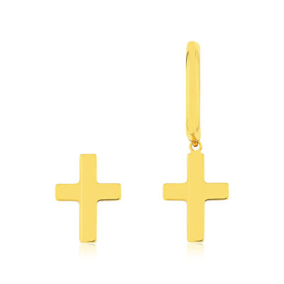 Boucles d'oreilles or 375 jaune, motif croix - vue 1