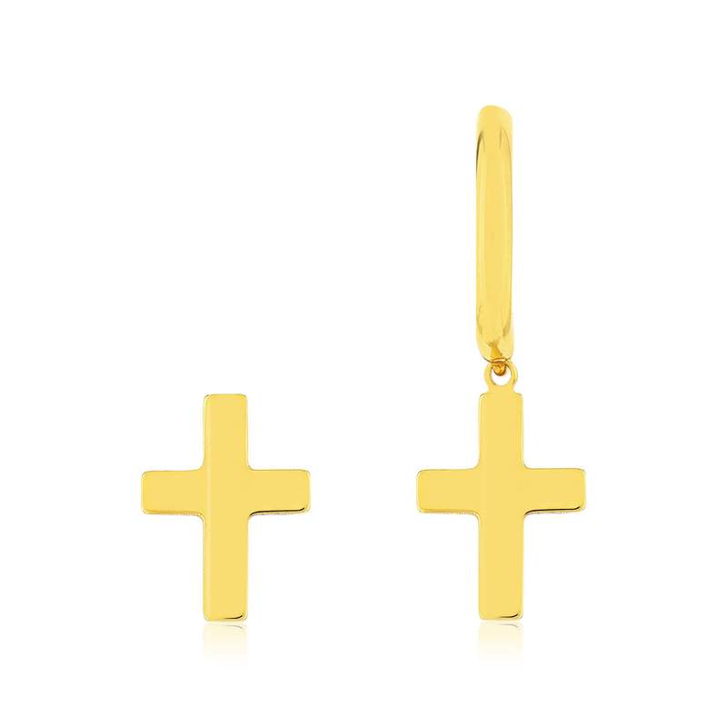 Boucles d'oreilles or 375 jaune, motif croix - vue 1