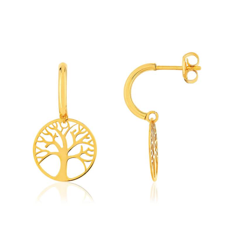 Boucles d'oreilles or 375 jaune, motif arbre de vie. - vue 1