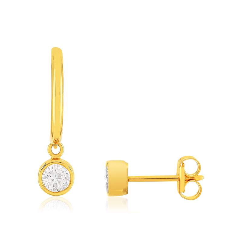 Boucles d'oreilles or 375 jaune zirconias - vue D2
