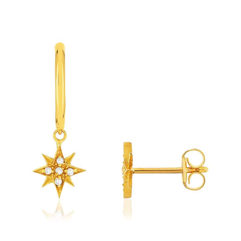 Boucles d'oreilles or 375 jaune zircconias - vue D2