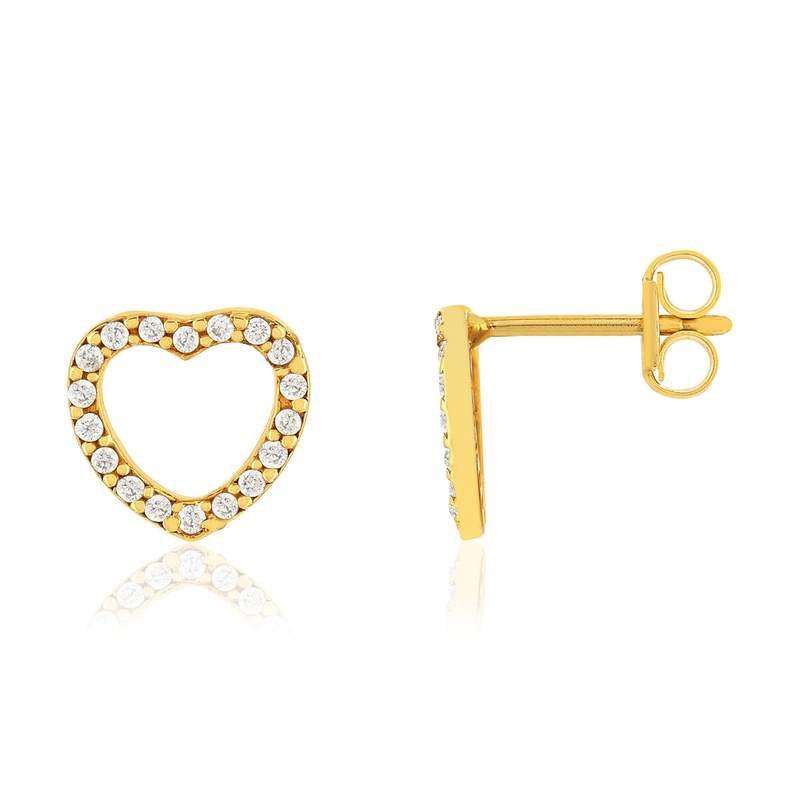 Boucles d'oreilles or 375 jaune zirconias, motif coeur. - vue 1
