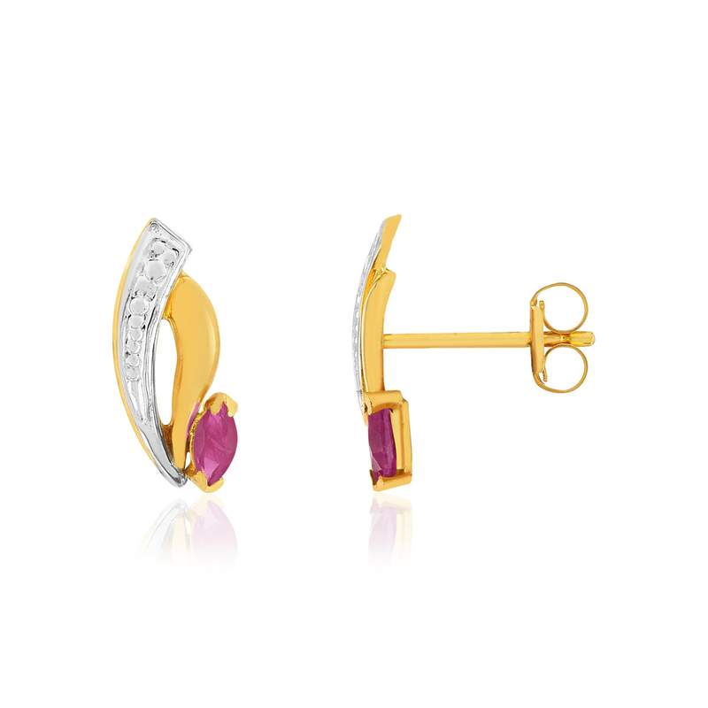 Boucles d'oreilles or 375 2 tons rubis - vue 1