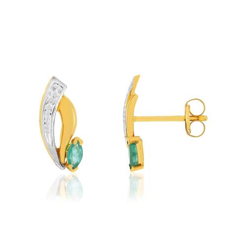 Boucles d'oreilles or 375 2 tons émeraudes