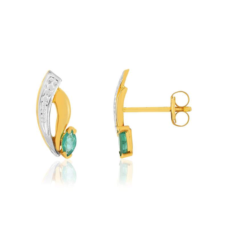Boucles d'oreilles or 375 2 tons émeraudes - vue 1