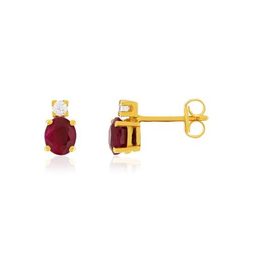 Boucles d'oreilles or 375 jaune rubis zirconias