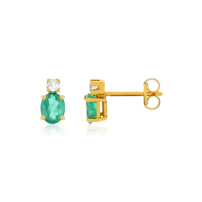 18K yellow gold earrings with emerald-cut zirconia stones - view 1