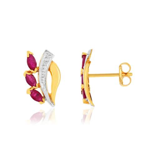 Boucles d'oreilles or 375 2 tons rubis