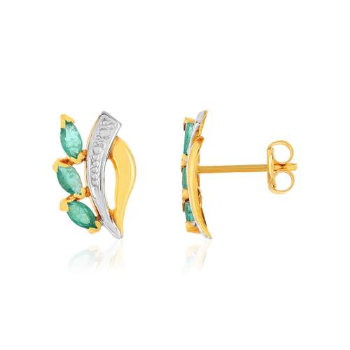 Boucles d'oreilles or 375 2 tons émeraudes