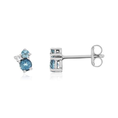 Boucles d'oreilles or 375 blanc topazes bleues traitées