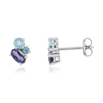 Boucles d'oreilles or 375 blanc pierres fines - vue 1