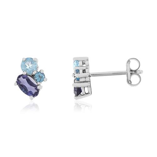 Boucles d'oreilles or 375 blanc pierres fines