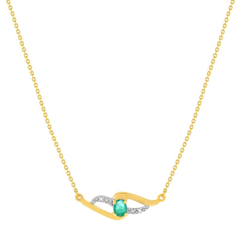 Collier or 375 jaune émeraude diamants 45 cm - vue 1