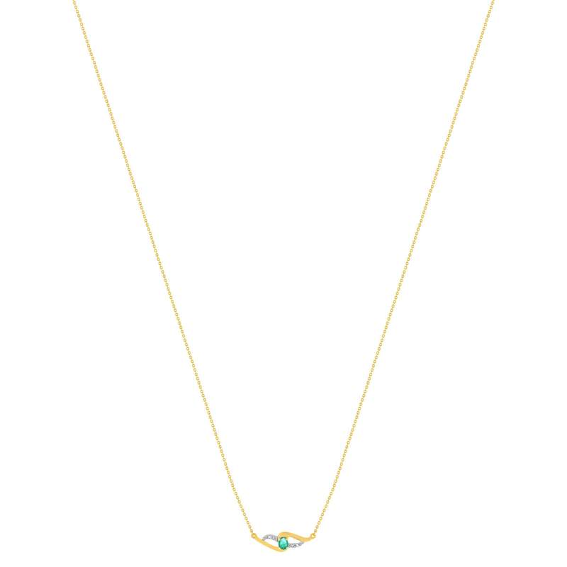 Collier or 375 jaune émeraude diamants 45 cm - vue 2