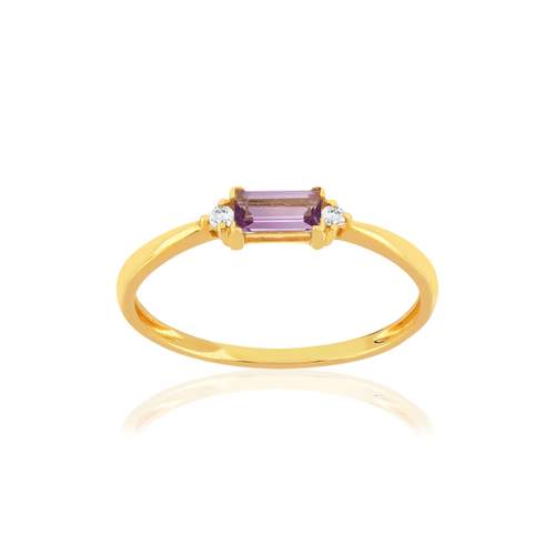 Bague or 375 jaune améthyste diamants