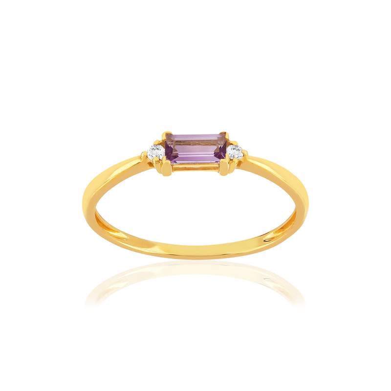Bague or 375 jaune améthyste diamants - vue 1