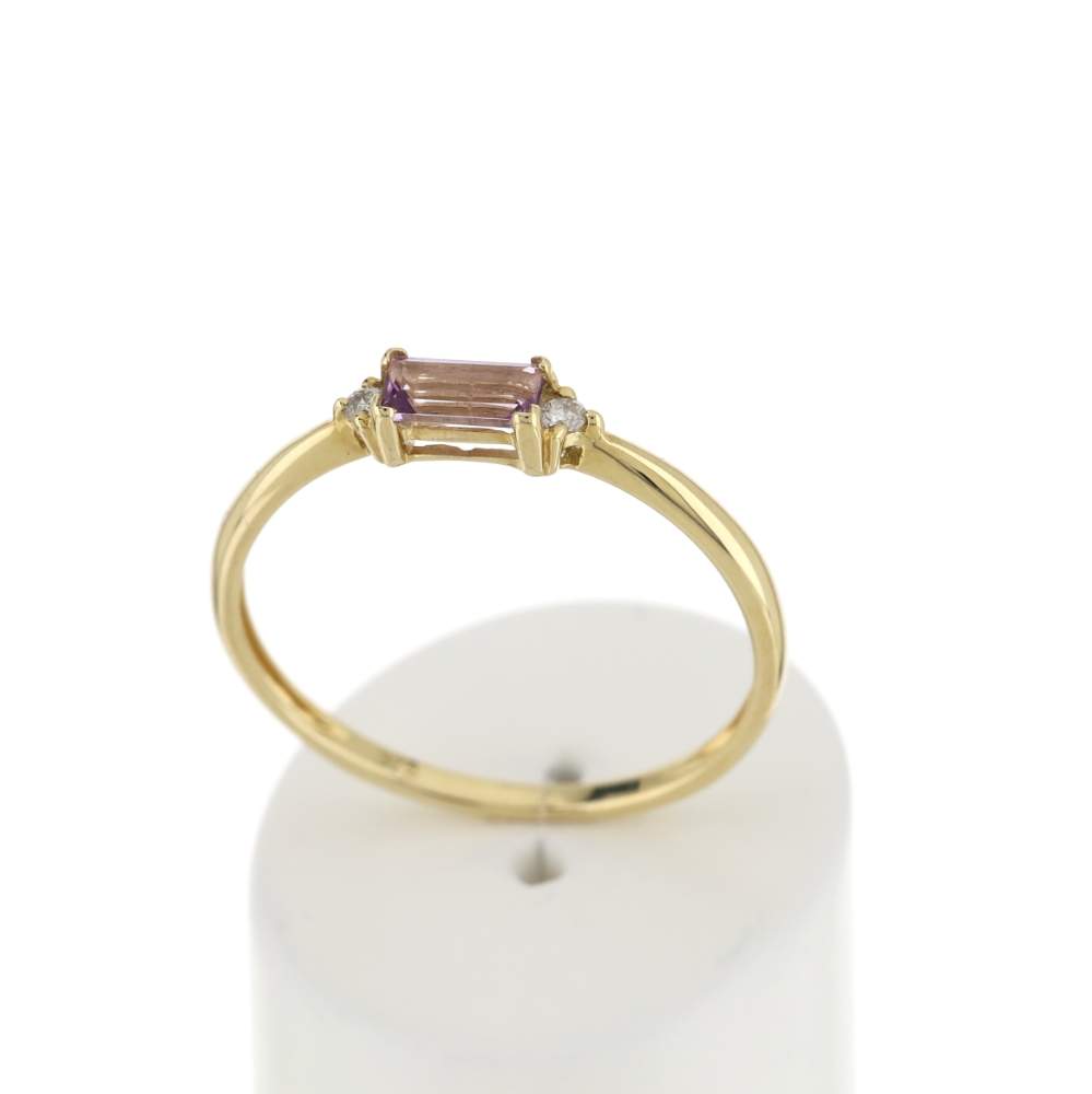 Bague or 375 jaune améthyste diamants - vue 2