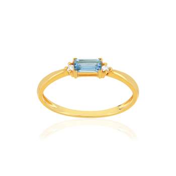 Bague or 375 jaune topaze bleue traitée diamants