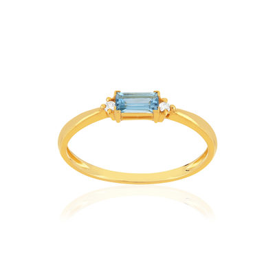 Bague or 375 jaune topaze bleue traitée diamants
