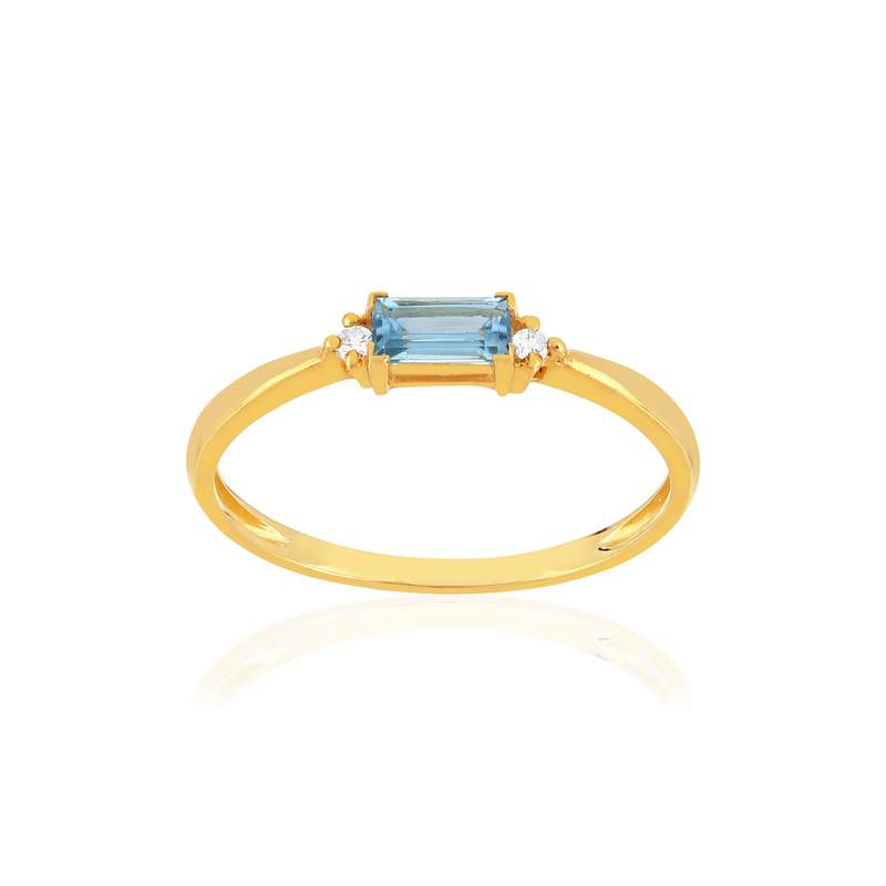 Bague or 375 jaune topaze bleue traitée diamants - vue 1