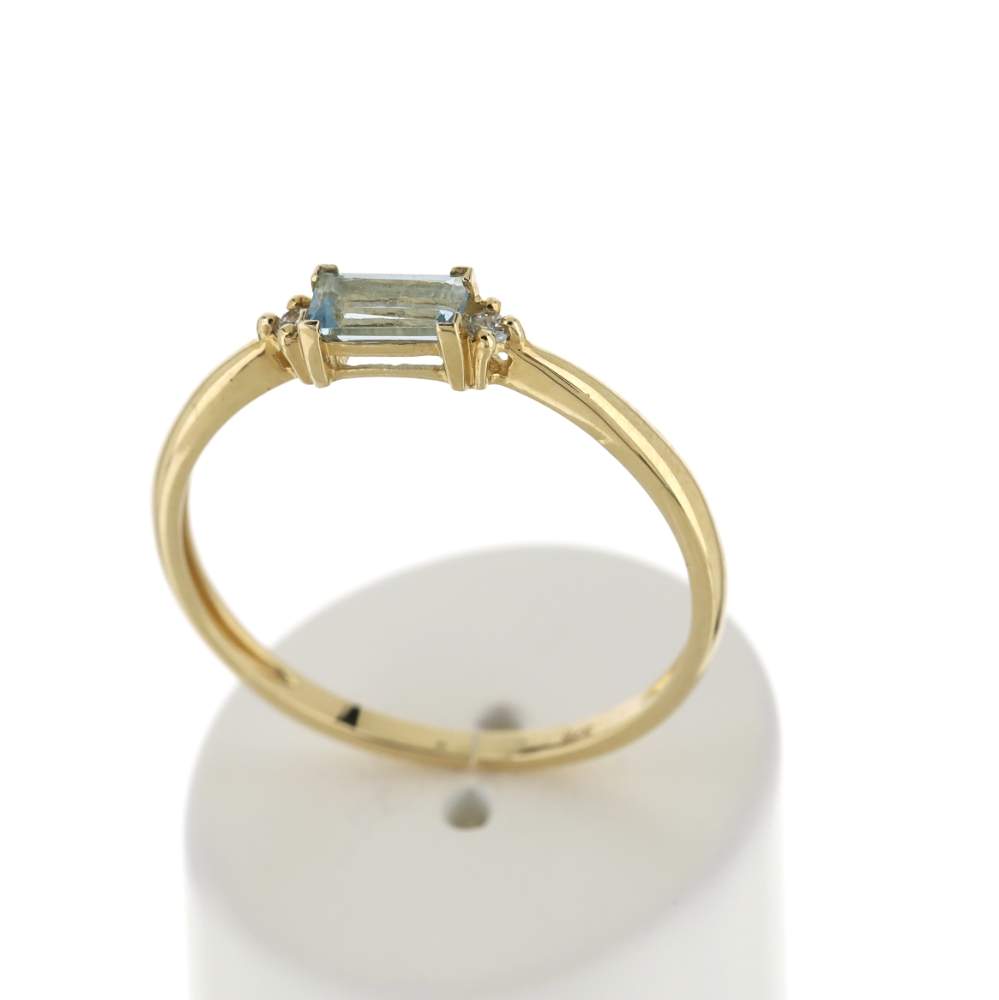 Bague or 375 jaune topaze bleue traitée diamants - vue 2
