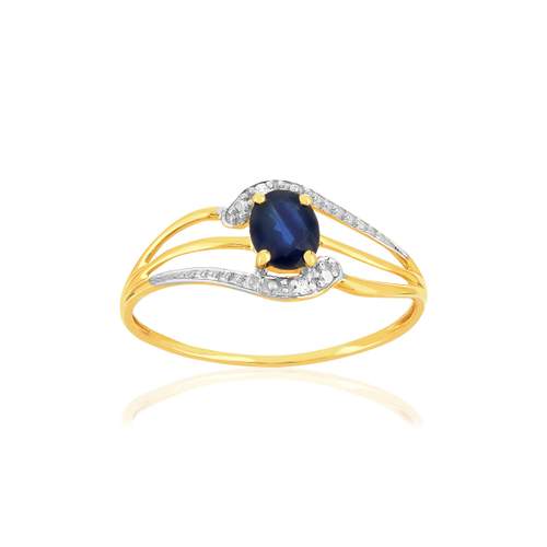 Bague or 375 jaune saphir diamants