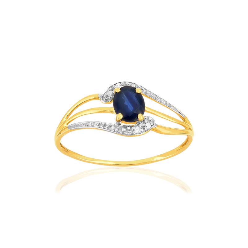 Ring van 375 geelgoud met saffier en diamanten - afbeelding 1