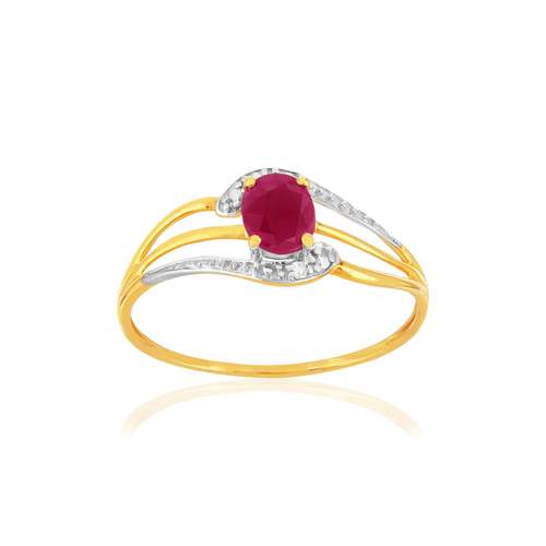 Bague or 375 jaune rubis diamants
