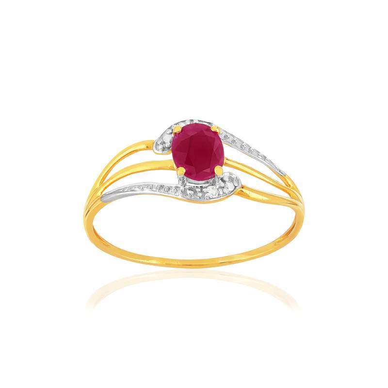 Ring van 375 geelgoud met robijnen en diamanten - afbeelding 1