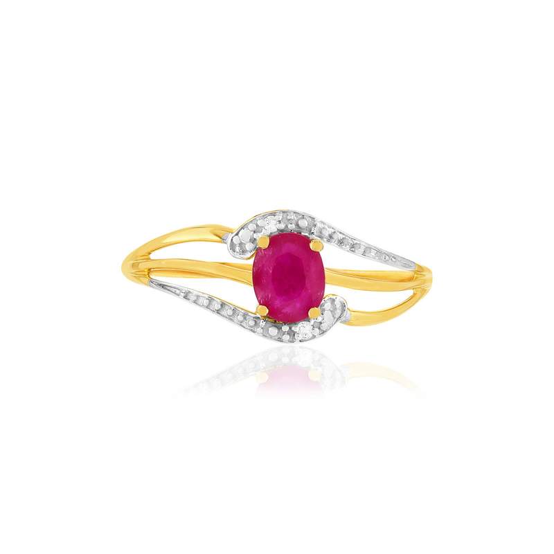 Gouden ring 375 gele robijn diamant - bekijk 3